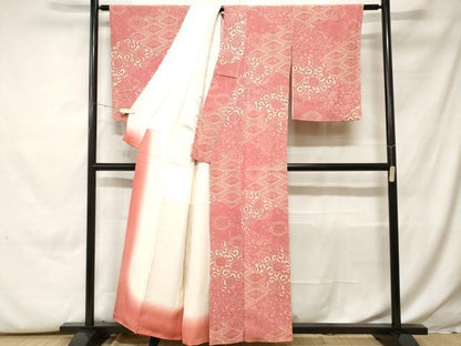 平和屋着物■上質な小紋　型染め　切嵌花唐草文　更紗花鳥文　鬼しぼ縮緬　正絹　逸品　未使用　CABH0263ev