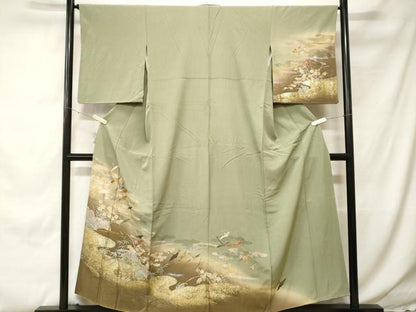 平和屋着物■訪問着　飛鶴流水花文　暈し染め　金銀彩　正絹　逸品　CABH0266ev