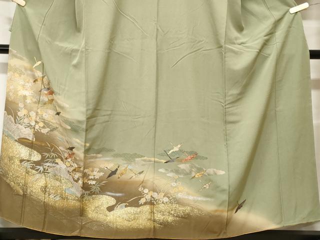 平和屋着物■訪問着　飛鶴流水花文　暈し染め　金銀彩　正絹　逸品　CABH0266ev