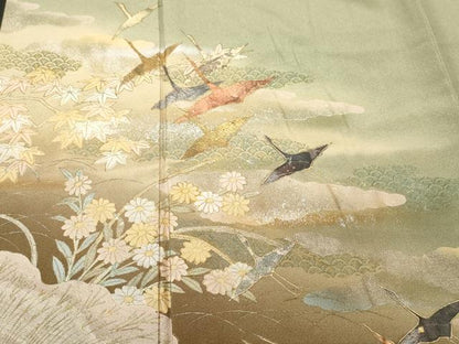 平和屋着物■訪問着　飛鶴流水花文　暈し染め　金銀彩　正絹　逸品　CABH0266ev