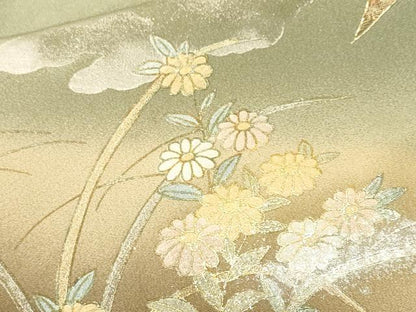 平和屋着物■訪問着　飛鶴流水花文　暈し染め　金銀彩　正絹　逸品　CABH0266ev