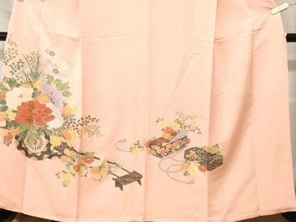 平和屋着物■豪華色留袖　刺繍　花車文　文箱草花文　金糸　正絹　逸品　CABH0268ev