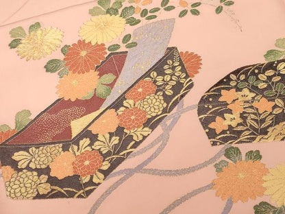 平和屋着物■豪華色留袖　刺繍　花車文　文箱草花文　金糸　正絹　逸品　CABH0268ev