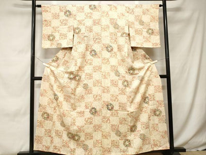 平和屋着物■上質な小紋　市松花唐草文　正絹　逸品　未使用　CABH0272ev