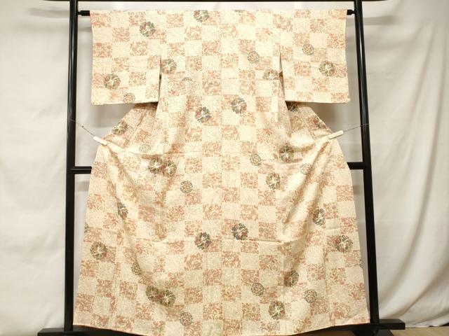 平和屋着物■上質な小紋　市松花唐草文　正絹　逸品　未使用　CABH0272ev