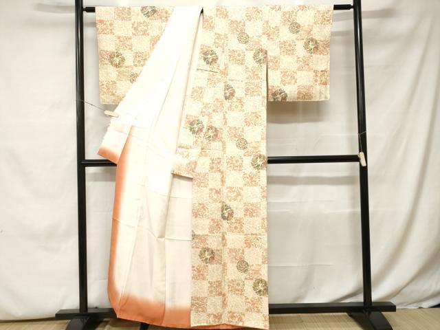 平和屋着物■上質な小紋　市松花唐草文　正絹　逸品　未使用　CABH0272ev