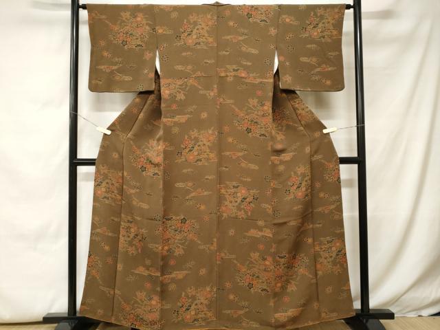 平和屋着物■上質な小紋　型染め　遠山花蝶文　鴛鴦文　鬼しぼ縮緬　正絹　逸品　CABH0281ev