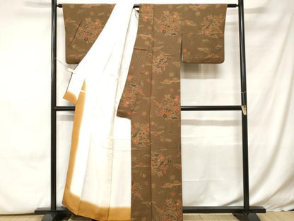 平和屋着物■上質な小紋　型染め　遠山花蝶文　鴛鴦文　鬼しぼ縮緬　正絹　逸品　CABH0281ev