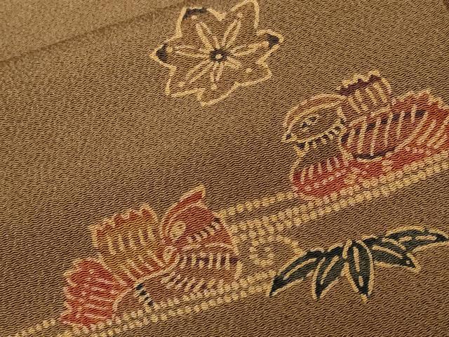 平和屋着物■上質な小紋　型染め　遠山花蝶文　鴛鴦文　鬼しぼ縮緬　正絹　逸品　CABH0281ev