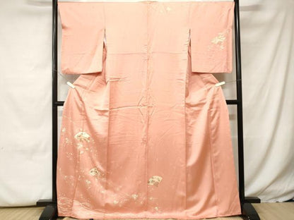 平和屋着物■訪問着　駒刺繍　扇面枝垂れ花文　金彩　正絹　逸品　CABH0283ev