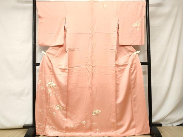 平和屋着物■訪問着　駒刺繍　扇面枝垂れ花文　金彩　正絹　逸品　CABH0283ev