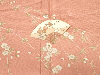 平和屋着物■訪問着　駒刺繍　扇面枝垂れ花文　金彩　正絹　逸品　CABH0283ev