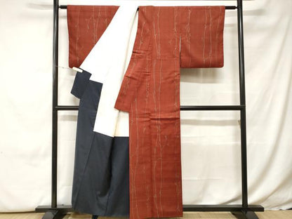 平和屋着物■上質な紬　木の実枝葉文　正絹　逸品　CABH0288ev