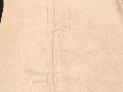 平和屋着物■訪問着　色無地　風景地紋　薄香色　正絹　逸品　CABH0291ev