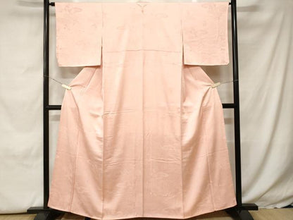 平和屋着物■上質な色無地　雲取り流水花地紋　水柿色　正絹　逸品　CABH0292ev