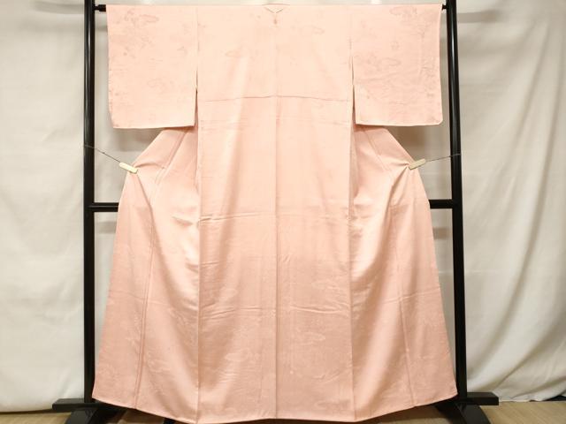 平和屋着物■上質な色無地　雲取り流水花地紋　水柿色　正絹　逸品　CABH0292ev