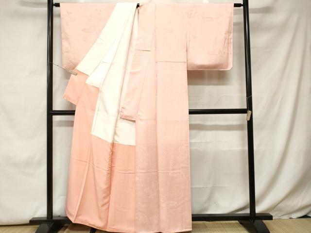 平和屋着物■上質な色無地　雲取り流水花地紋　水柿色　正絹　逸品　CABH0292ev