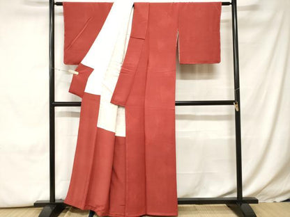 平和屋着物■上質な色無地　松葉地紋　赤紅色　正絹　逸品　CABH0294ev