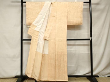平和屋着物■上質な色無地　吉祥草花地紋　薄卵色　正絹　逸品　CABH0296ev