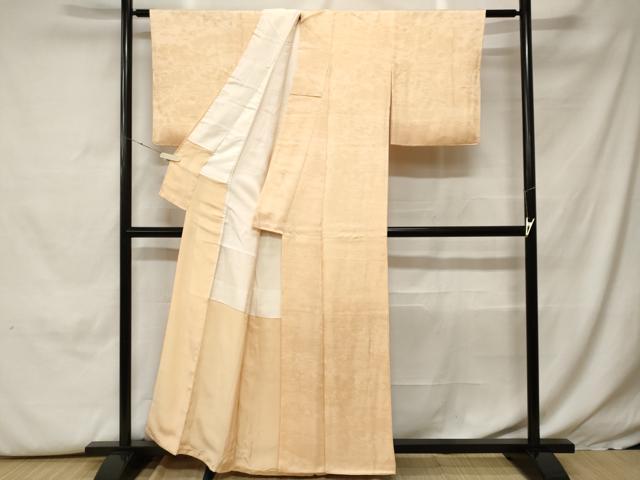平和屋着物■上質な色無地　吉祥草花地紋　薄卵色　正絹　逸品　CABH0296ev