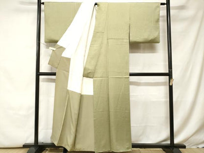 平和屋着物■上質な色無地　霞地紋　青朽葉色　正絹　逸品　CABH0299ev
