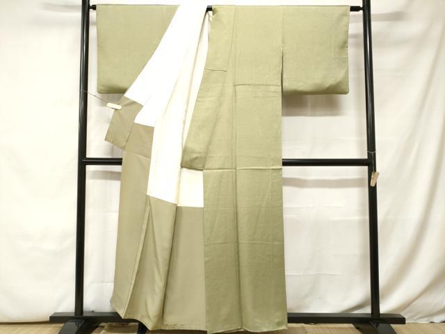 平和屋着物■上質な色無地　霞地紋　青朽葉色　正絹　逸品　CABH0299ev