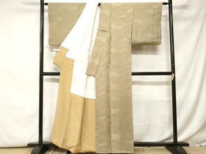 平和屋着物■上質な色無地　幾何学地紋　黄海松茶色　高島屋扱い　正絹　逸品　CABH0300ev
