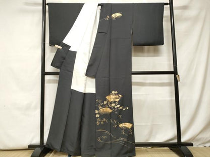 平和屋着物■訪問着　刺繍　地紙飛鶴枝花文　金彩　正絹　逸品　CABH0310ev