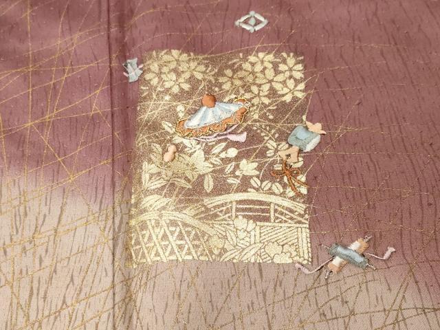 平和屋着物■訪問着　駒刺繍　芒　色紙宝尽し花文　暈し染め　金彩　正絹　逸品　未使用　CABH0315ev