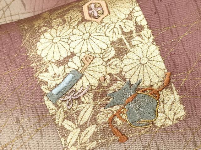 平和屋着物■訪問着　駒刺繍　芒　色紙宝尽し花文　暈し染め　金彩　正絹　逸品　未使用　CABH0315ev