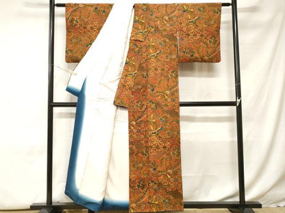 平和屋着物■上質な小紋　型染め　更紗鳳凰吉祥花文　鬼しぼ縮緬　正絹　逸品　CABH0316ev