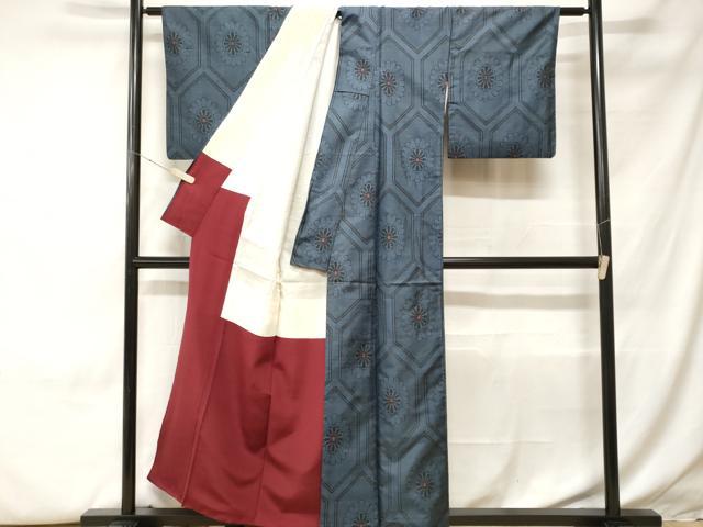 平和屋着物□本場大島紬 割り込み絣 亀甲菊文 正絹 逸品 CABH0327ev