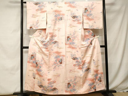 平和屋着物■上質な小紋　片輪車文　御所車草花文　暈し染め　金彩　正絹　逸品　CABH0343ev