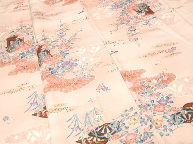 平和屋着物■上質な小紋　片輪車文　御所車草花文　暈し染め　金彩　正絹　逸品　CABH0343ev