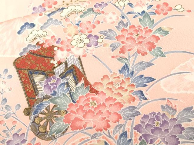 平和屋着物■上質な小紋　片輪車文　御所車草花文　暈し染め　金彩　正絹　逸品　CABH0343ev