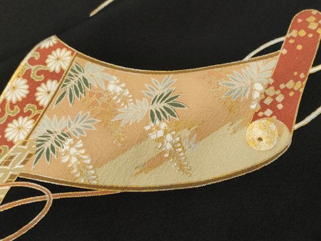 平和屋着物■豪華黒留袖　駒刺繍　巻絵草花文　金彩　正絹　逸品　CABH0391ev