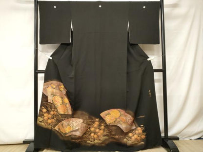 平和屋着物■豪華黒留袖　作家物　地紙重ね花文　暈し染め　金彩　正絹　逸品　CABH0413ev