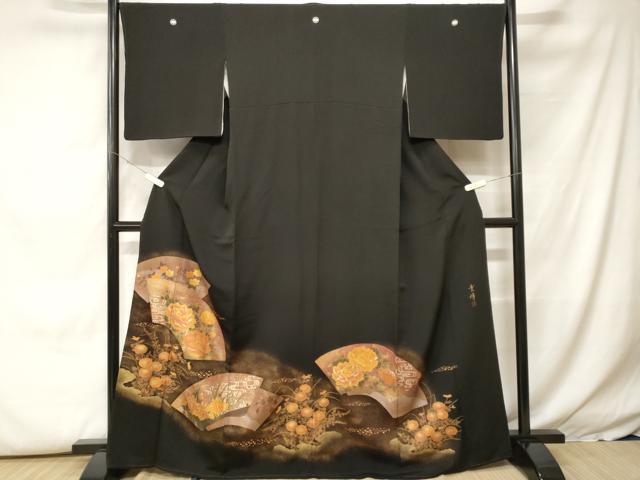 平和屋着物■豪華黒留袖　作家物　地紙重ね花文　暈し染め　金彩　正絹　逸品　CABH0413ev