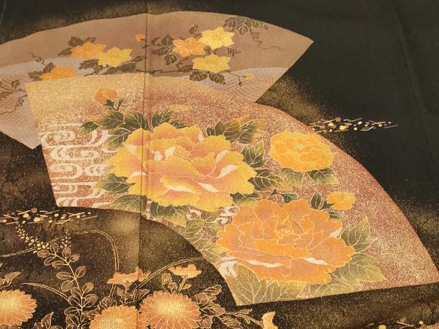 平和屋着物■豪華黒留袖　作家物　地紙重ね花文　暈し染め　金彩　正絹　逸品　CABH0413ev