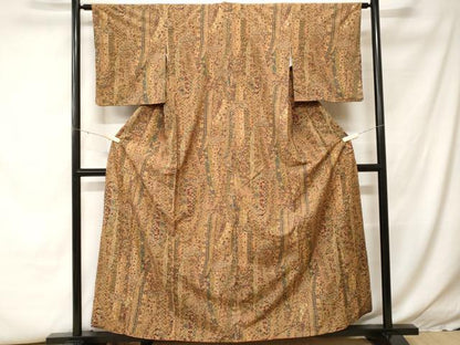 平和屋着物■上質な小紋　紬地　切嵌吉祥花文　正絹　逸品　CABH0420ev