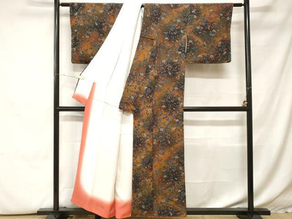 平和屋着物■上質な小紋　草花文　暈し染め　正絹　逸品　CABH0430ev