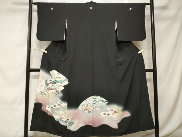 平和屋着物■豪華黒留袖　駒刺繍　尾長鳥松竹梅地紙文　暈し染め　銀彩　正絹　逸品　CABH0431ev