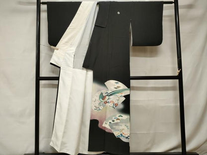 平和屋着物■豪華黒留袖　駒刺繍　尾長鳥松竹梅地紙文　暈し染め　銀彩　正絹　逸品　CABH0431ev