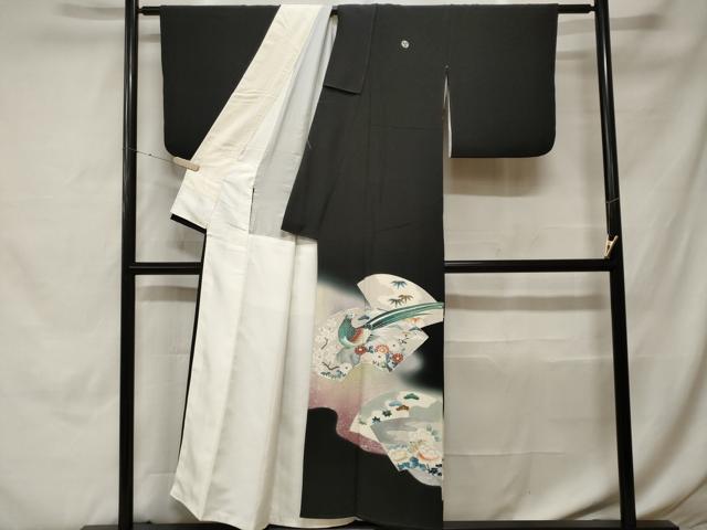 平和屋着物■豪華黒留袖　駒刺繍　尾長鳥松竹梅地紙文　暈し染め　銀彩　正絹　逸品　CABH0431ev