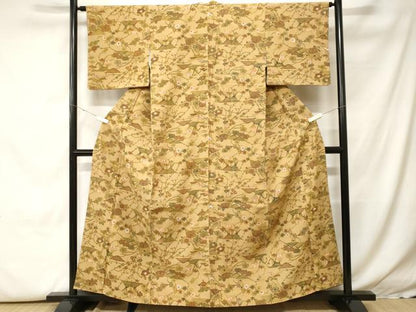 平和屋着物■上質な小紋　紬地　遠山枝花文　正絹　逸品　CABH0433ev