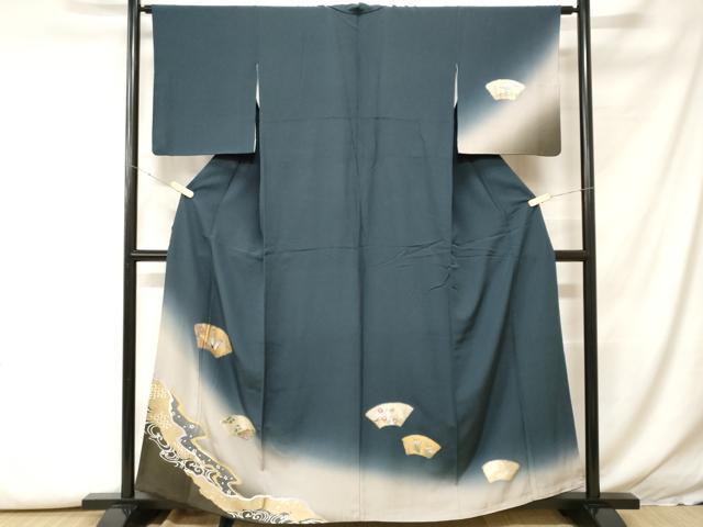 平和屋着物■訪問着　地紙群鳥枝花文　暈し染め　金銀彩　正絹　逸品　CABH0434ev