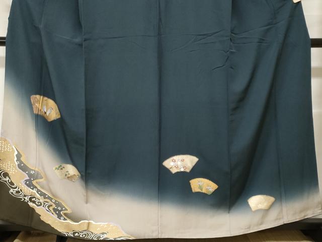 平和屋着物■訪問着　地紙群鳥枝花文　暈し染め　金銀彩　正絹　逸品　CABH0434ev