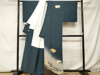 平和屋着物■訪問着　地紙群鳥枝花文　暈し染め　金銀彩　正絹　逸品　CABH0434ev