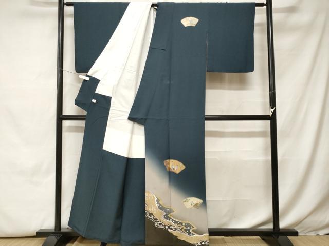 平和屋着物■訪問着　地紙群鳥枝花文　暈し染め　金銀彩　正絹　逸品　CABH0434ev