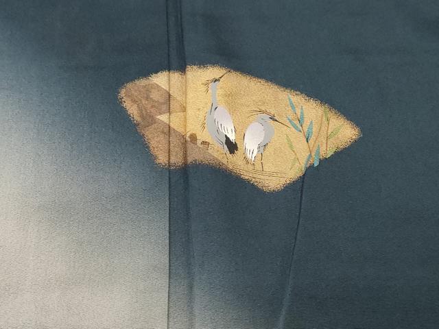平和屋着物■訪問着　地紙群鳥枝花文　暈し染め　金銀彩　正絹　逸品　CABH0434ev